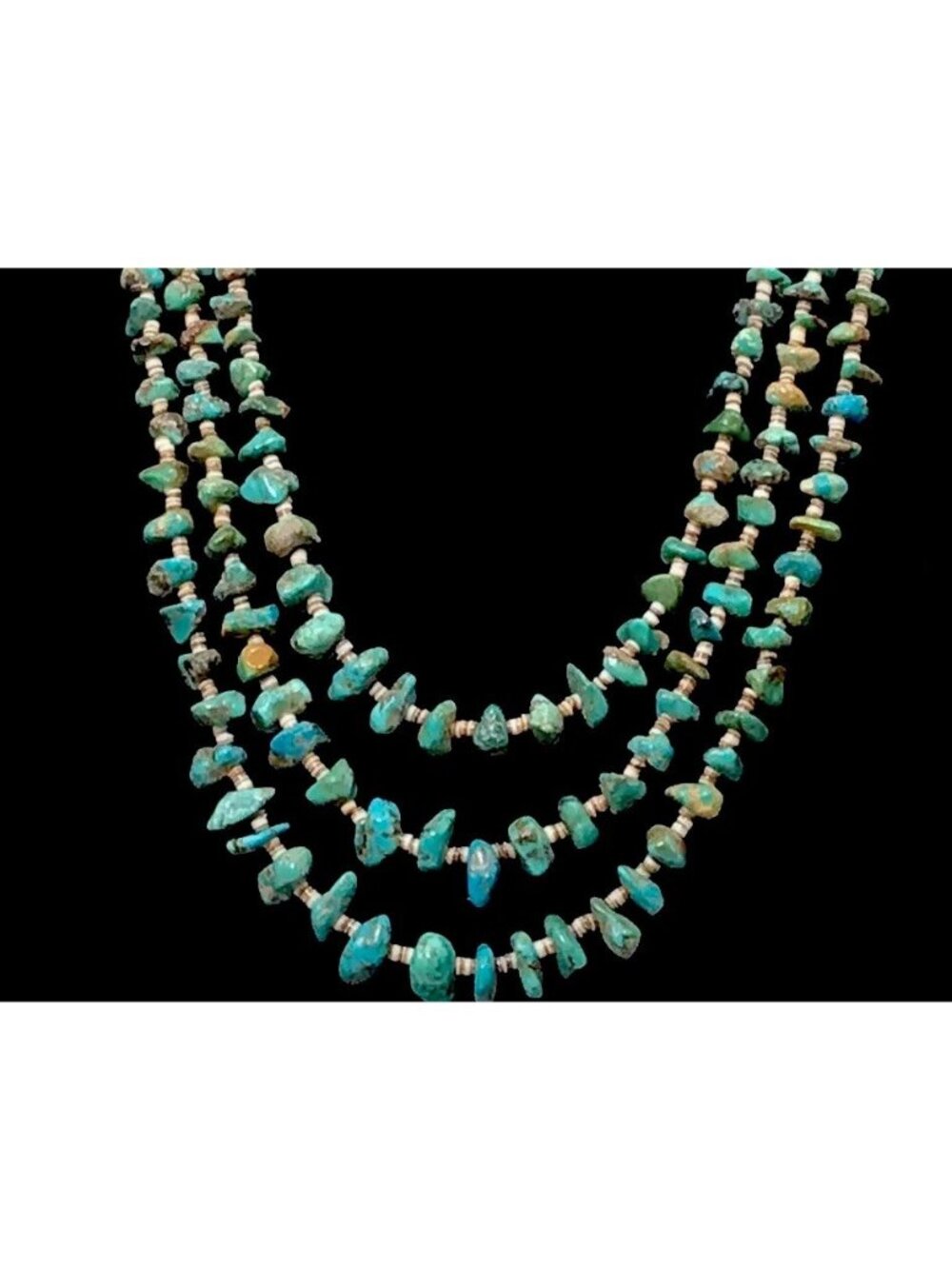 Vintage Native American Triple Strand Turquoise Heishi Necklace Sterling 26”